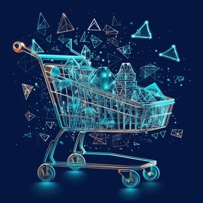 Magazin online și website de prezentare redate pe ecrane, în stil wireframe pe fundal albastru
